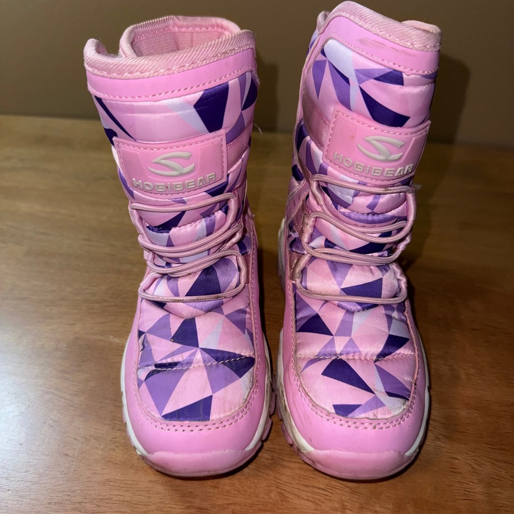 Hobibear Kids Pink Purple Geometric Faux Fur Snow Boots AW3771 Size 29 12.5